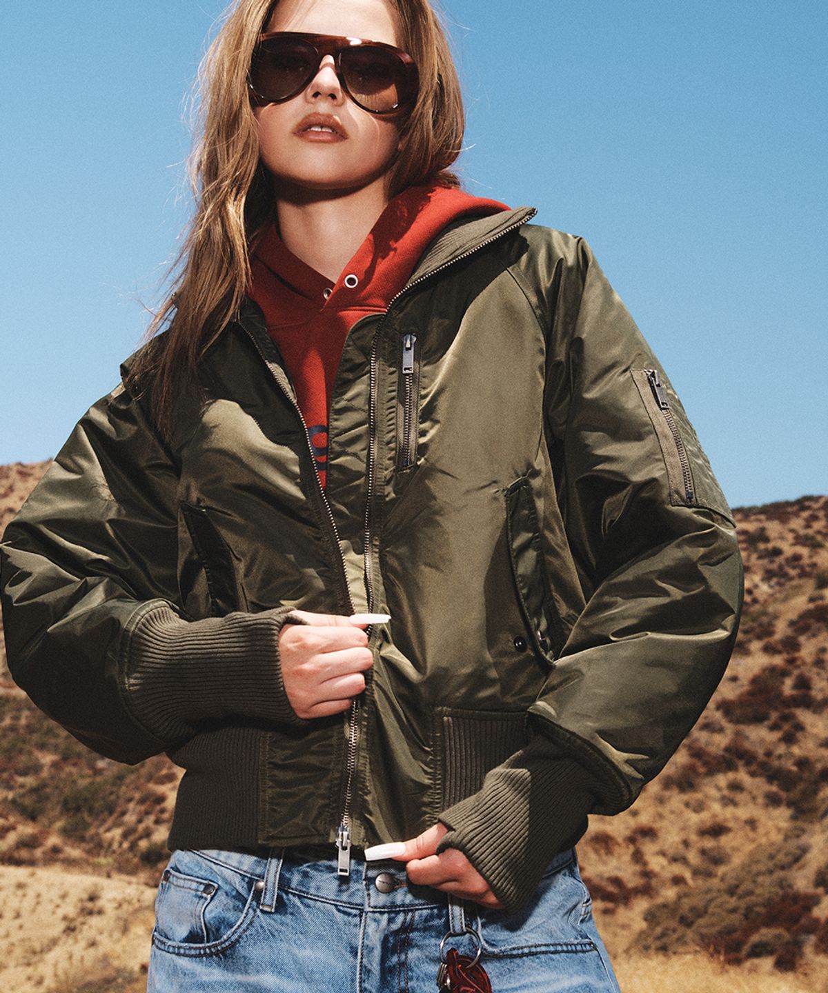 로타입(ROUGHTYPE) Utility Bold Rib MA-1 Jacket - Khaki