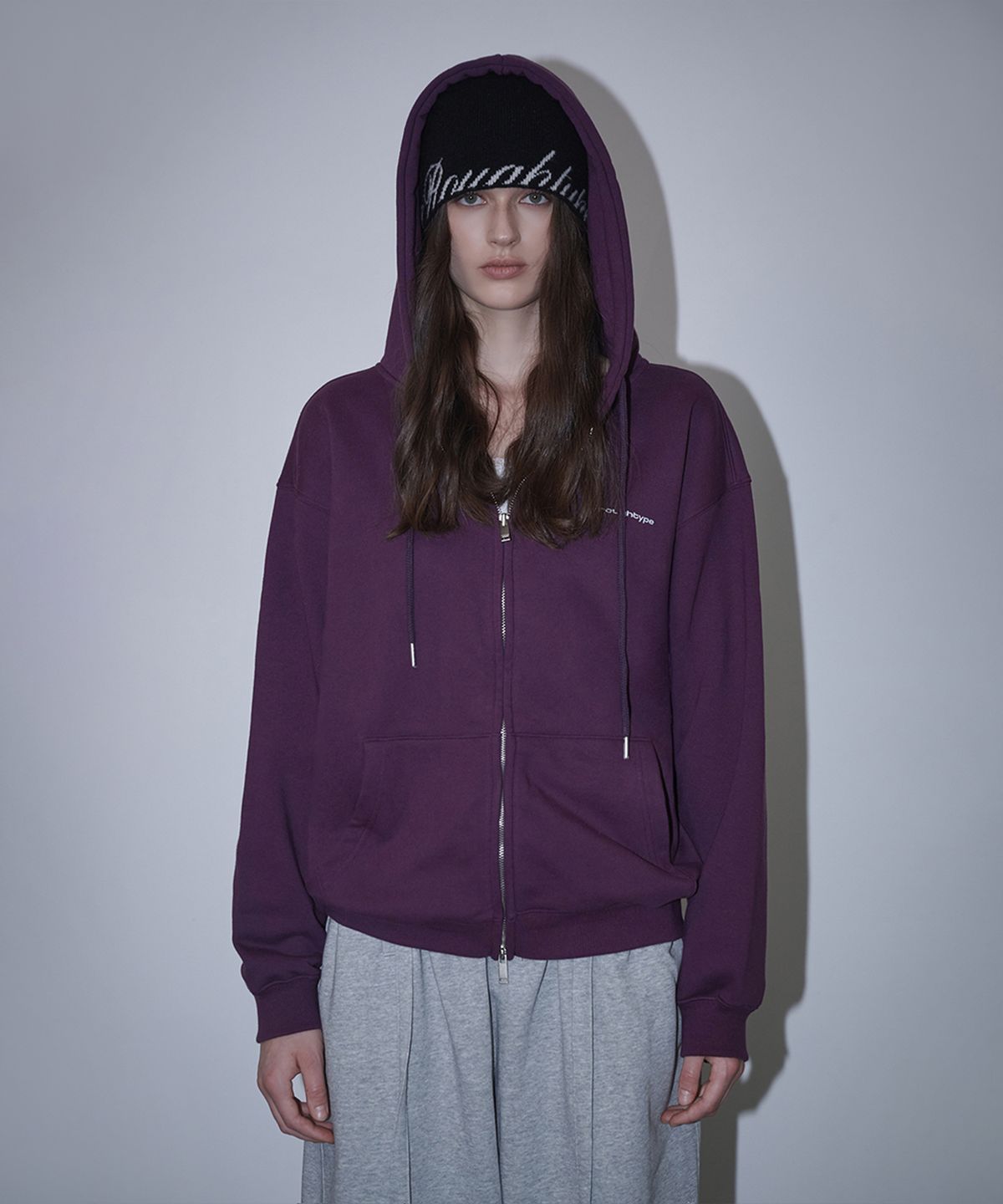 로타입(ROUGHTYPE) roughtype Signature Over Fit Hood Zip-up - Deep purple