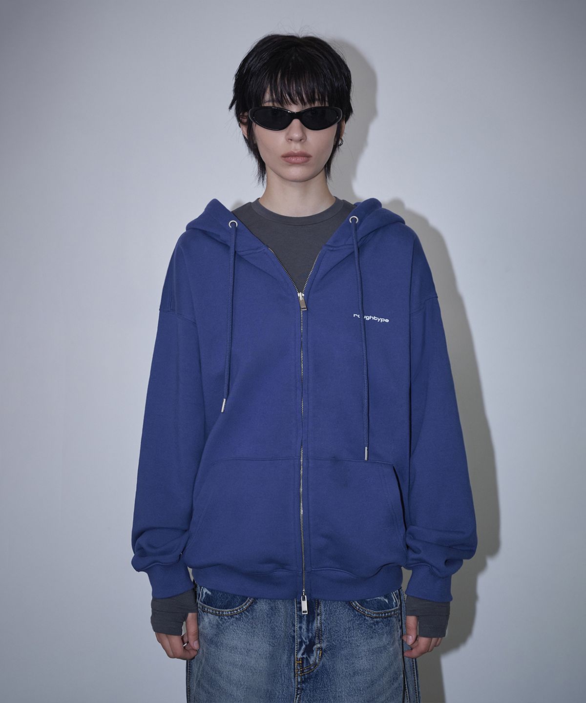 로타입(ROUGHTYPE) roughtype Signature Over Fit Hood Zip-up - Blue