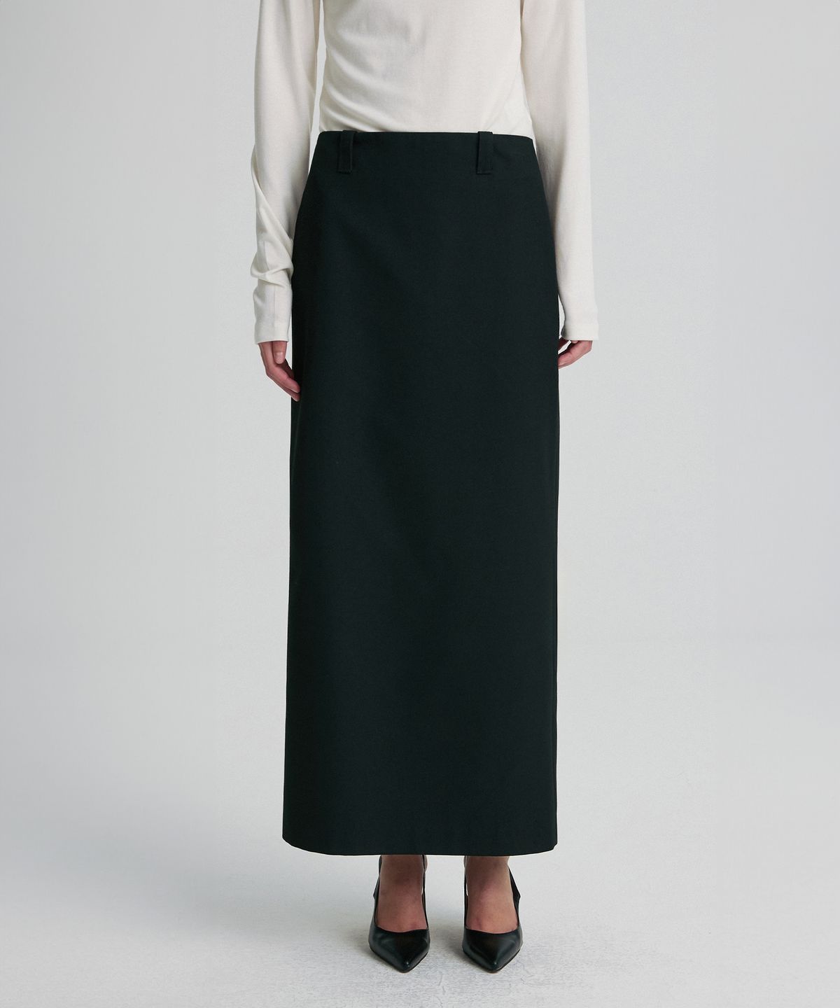 리이(RE RHEE) WOOL BLEND TAILORED STRAIGHT SKIRT BLACK