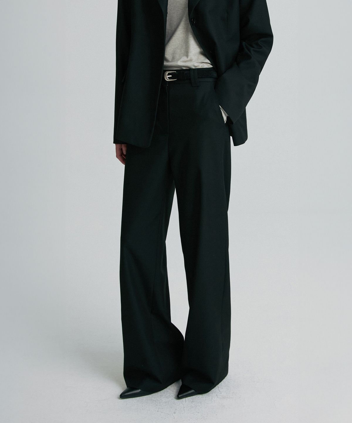 리이(RE RHEE) WOOL BLEND TAILORED TROUSERS BLACK