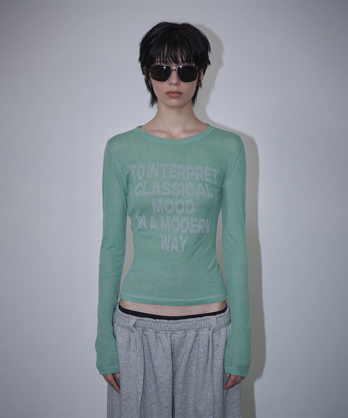 로타입(ROUGHTYPE) Crack Logo Slim Long Sleeve - Mint