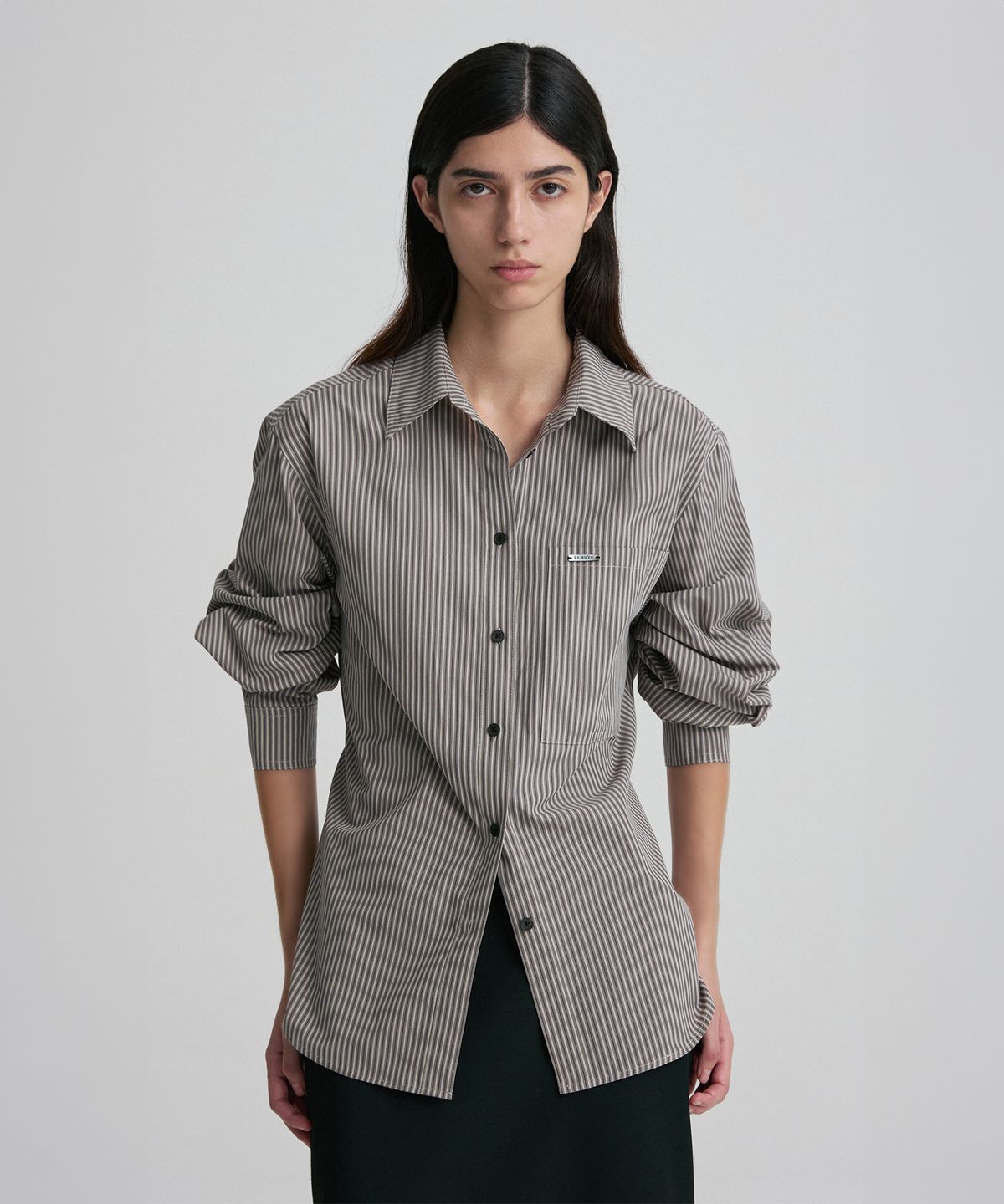 리이(RE RHEE) WAIST-TIE STRIPED SHIRT