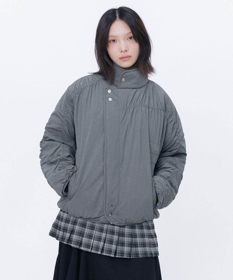 [송이송이x미세키서울] Diagonal shirring padded jacket CHARCOAL