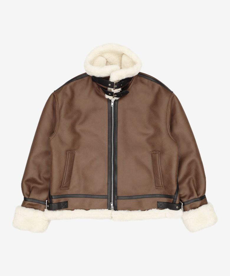 하이넥 레더 무톤 자켓 BROWN L