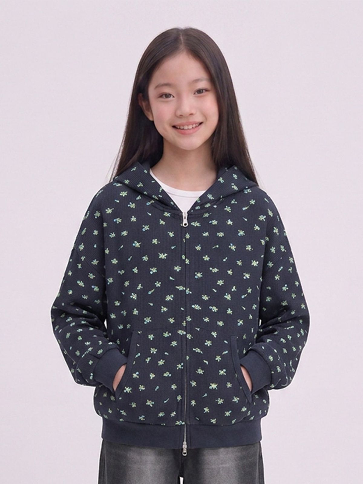 행텐 틴즈(HANGTEN TEENS) 틴즈 여아 와플 후드집업_277(14580-134-603-69)