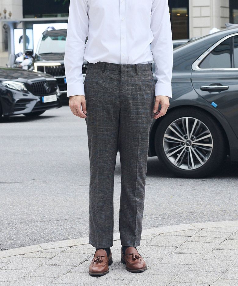 Easy-Care 글렌체크 포멀 팬츠_브라운 (클래식핏)_SSLUD52CCH