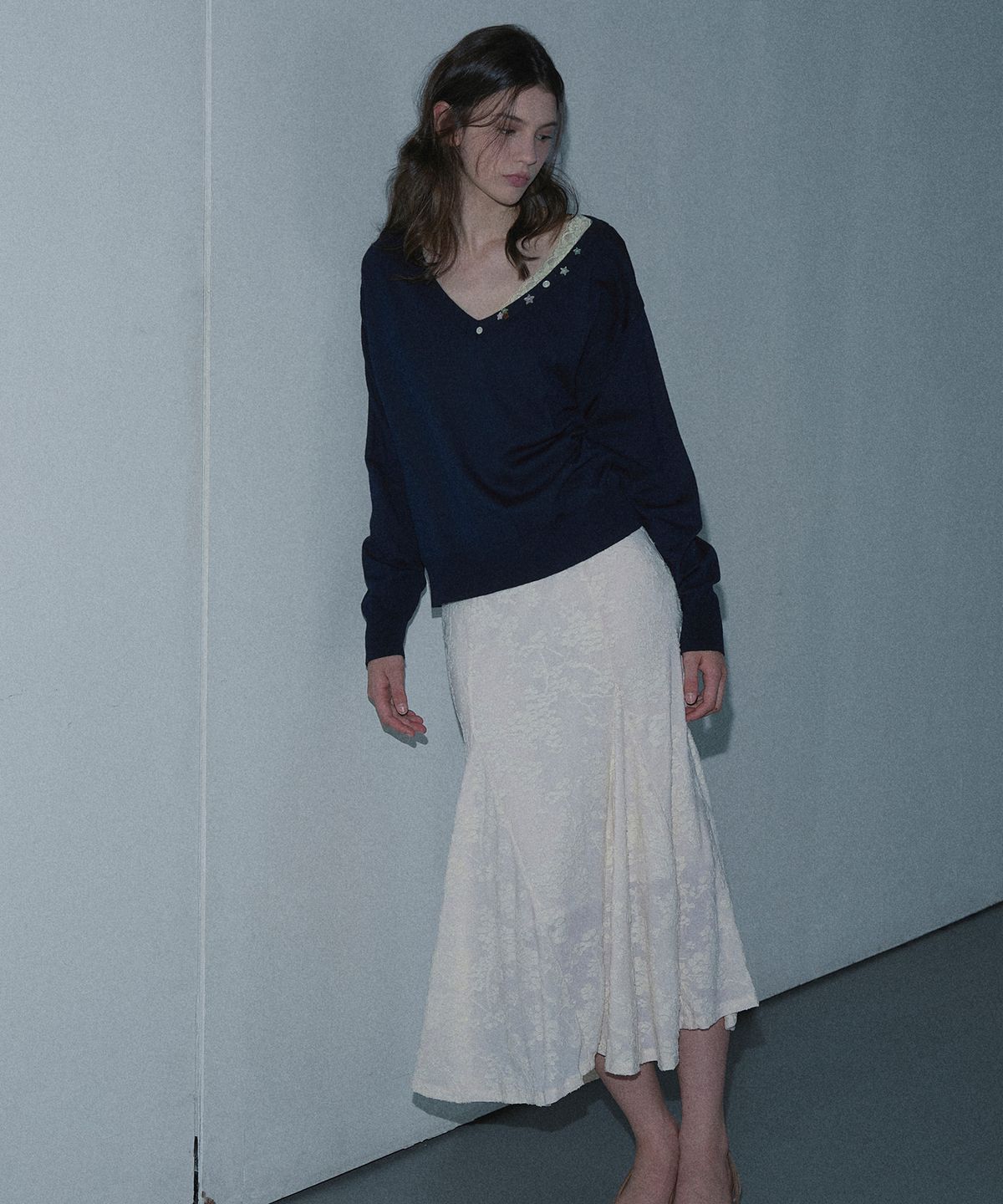 마가린핑거스(MARGARIN FINGERS) PANEL FLARE LONG SKIRT (IVORY)