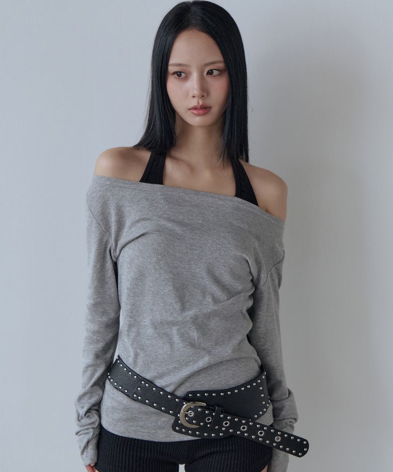 슬리브리스 레이어드 오프숄더 롱슬리브(멜란지 그레이)