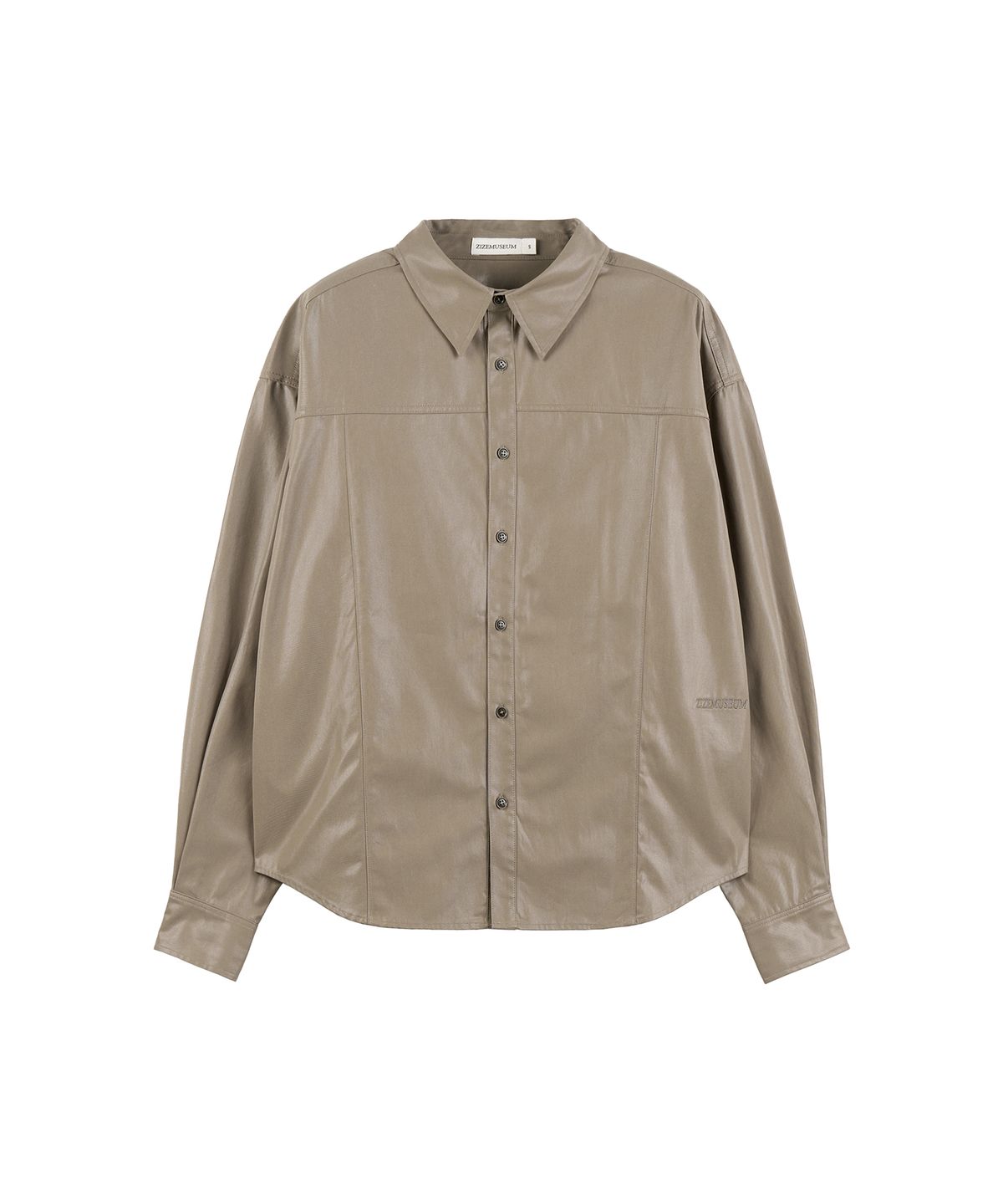 지제뮤지엄(ZIZEMUSEUM) OVERSIZED GLOSSY SHIRT JACKET (ASH BEIGE)