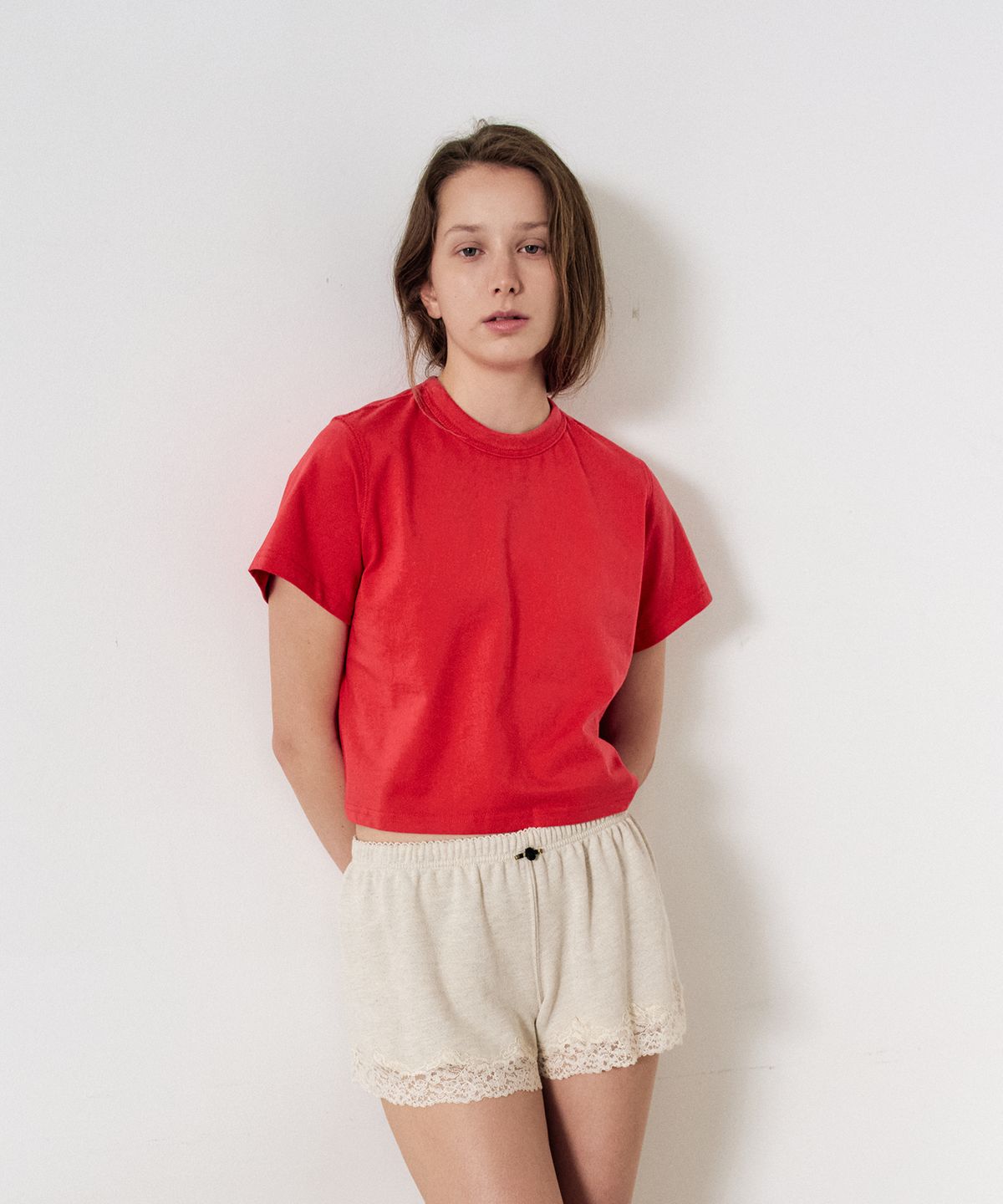 이지오 우먼(EZIO WOMEN) Basic Cropped T-shirt_Red
