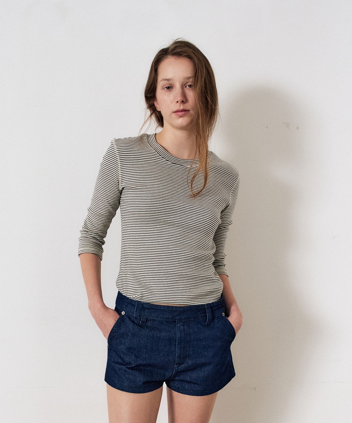 이지오 우먼(EZIO WOMEN) Stripe Three-quarter Sleeves_Ivory