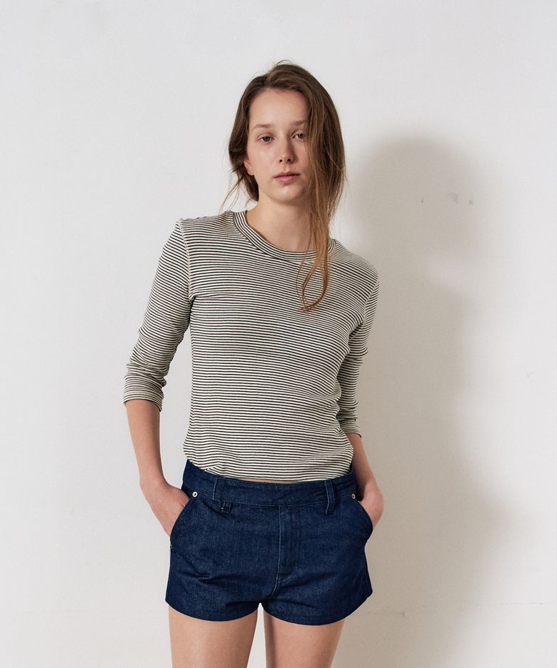 Stripe Three-quarter Sleeves_Ivory