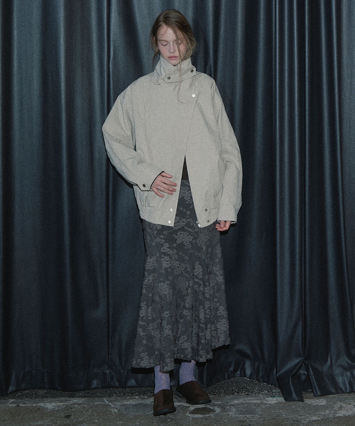 마가린핑거스(MARGARIN FINGERS) PANEL FLARE LONG SKIRT (CHARCOAL)