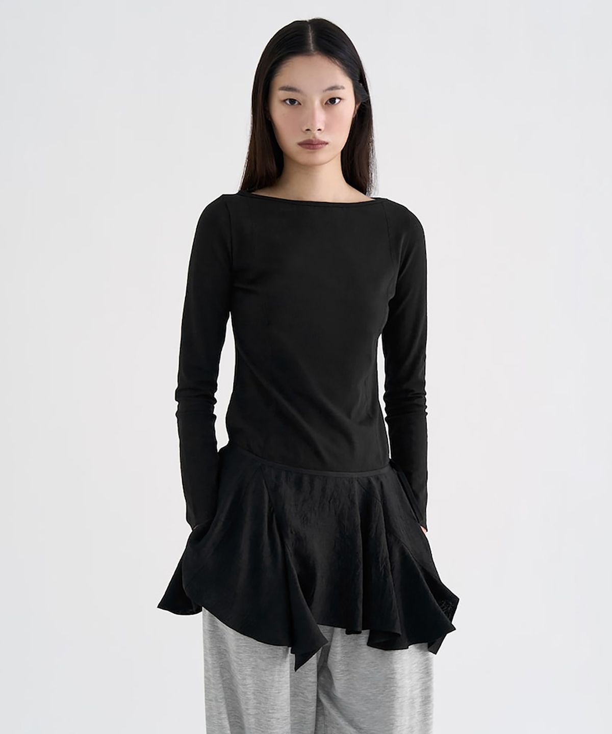 앙개(ANGGAE) Parallel  Long Sleeve TShirt   Black
