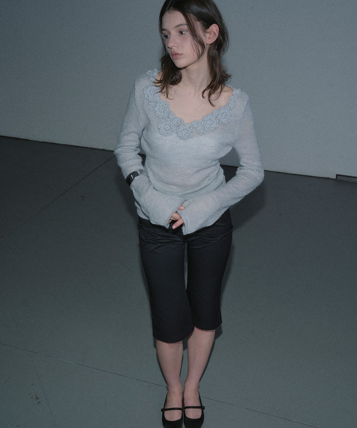 마가린핑거스(MARGARIN FINGERS) RELAXED-FIT CAPRI PANTS (BLACK)