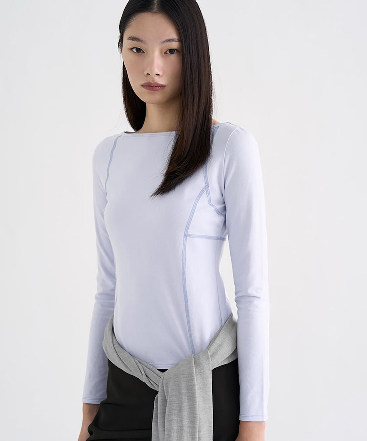 앙개(ANGGAE) Parallel  Long Sleeve TShirt   Sky Blue