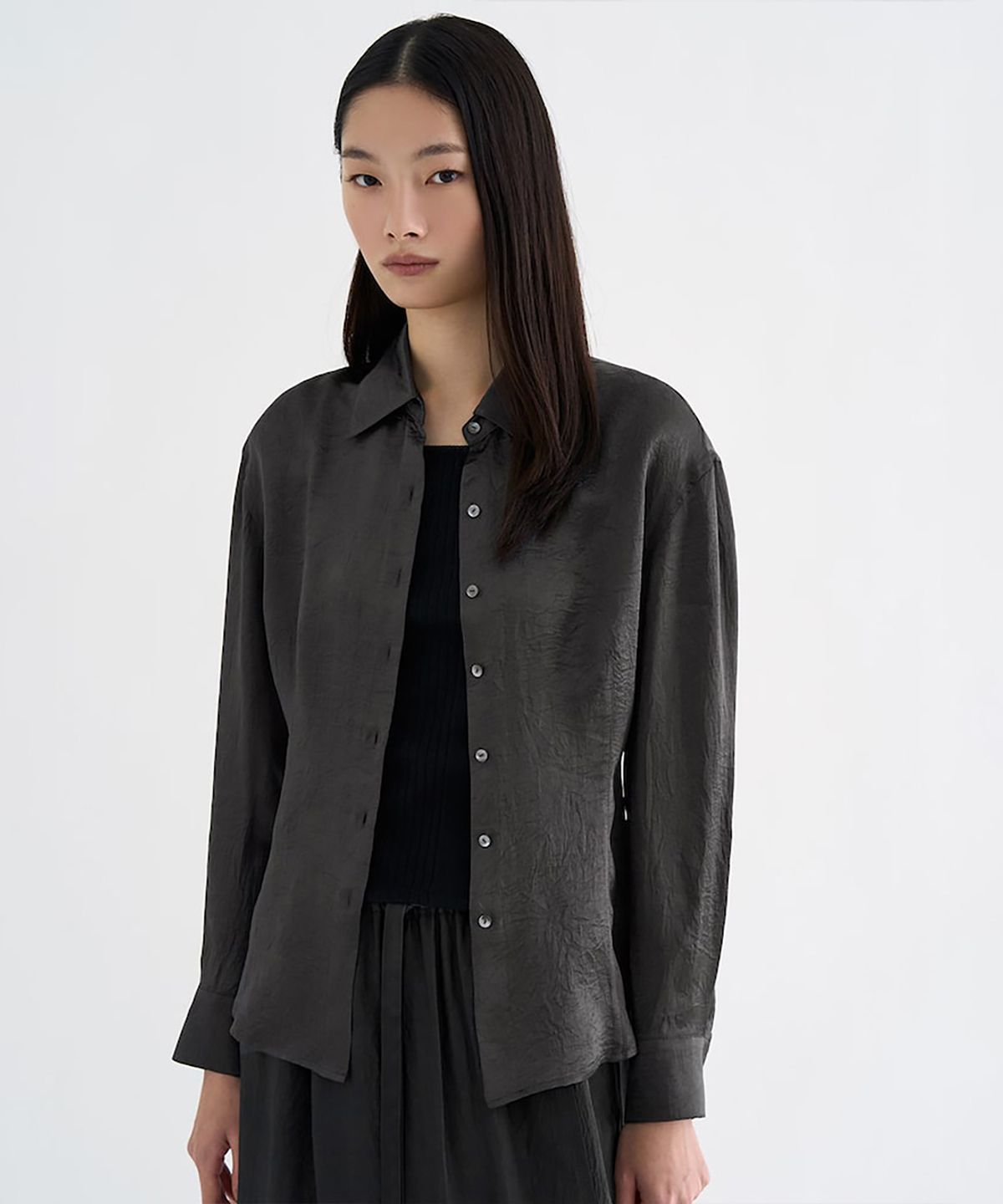 앙개(ANGGAE) Satin  Shirt  Ash