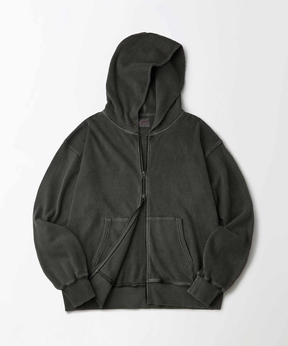 아웃스탠딩(OUTSTANDING) THERMAL PIGMENT WASHED HOOD ZIP_PIGMENT CHARCOAL