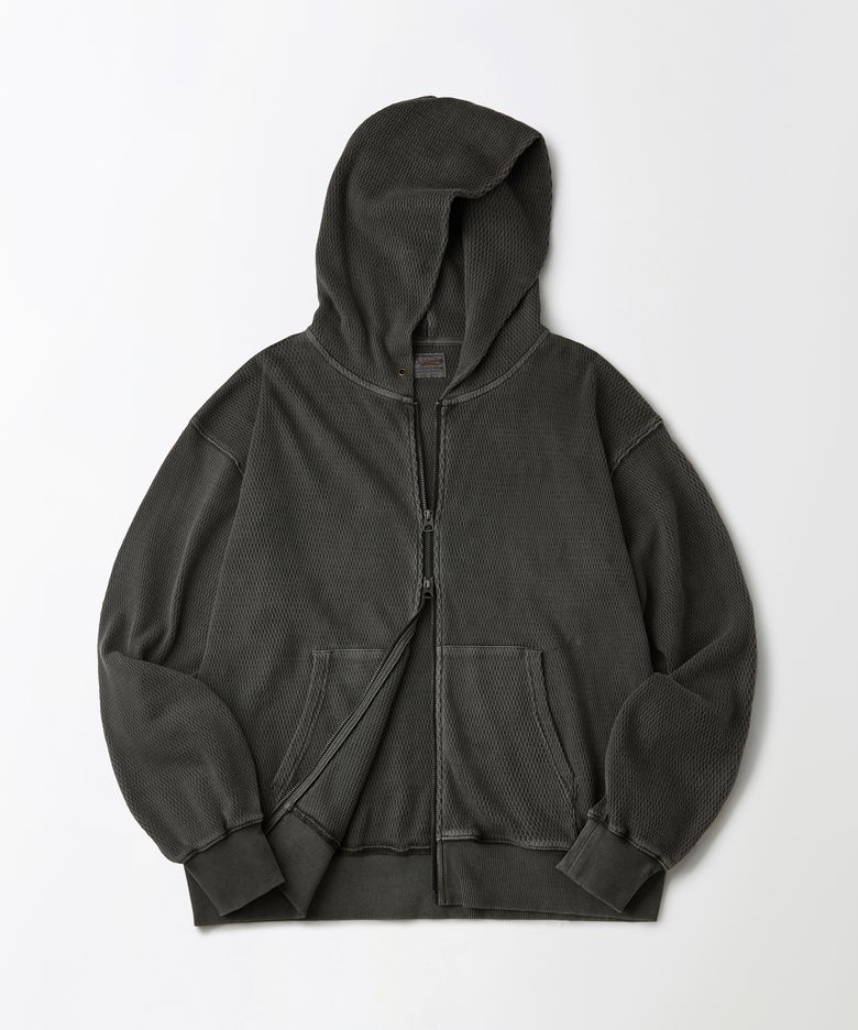 THERMAL PIGMENT WASHED HOOD ZIP_PIGMENT CHARCOAL