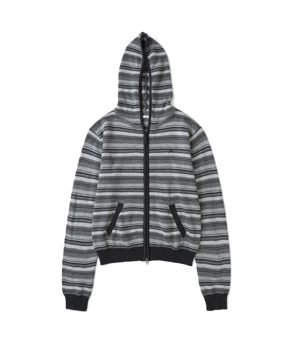 더콜디스트모먼트(THECOLDESTMOMENT) TCM multi-stripe knit hooded zip-up (grey)