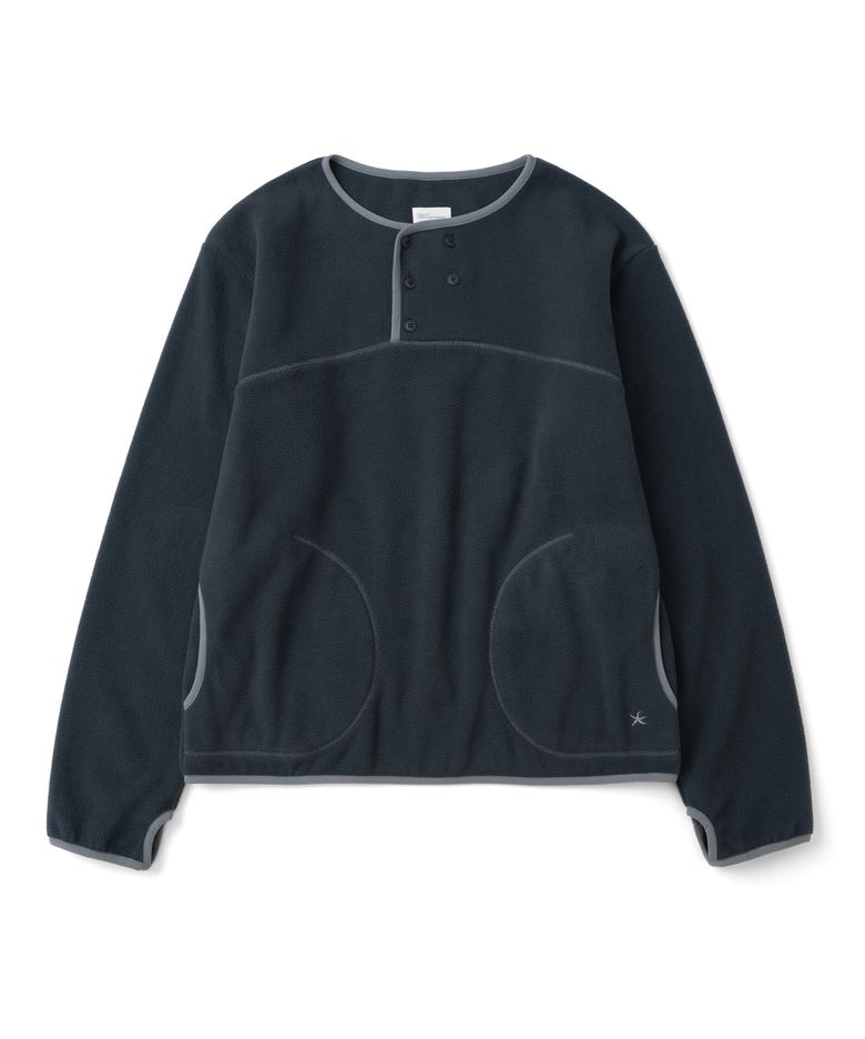 TCM henley neck button fleece pullover (navy)