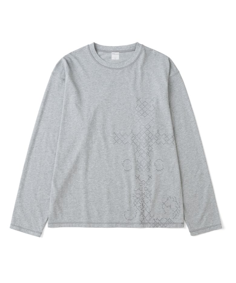 TCM cross stitch t long sleeve (melange grey)