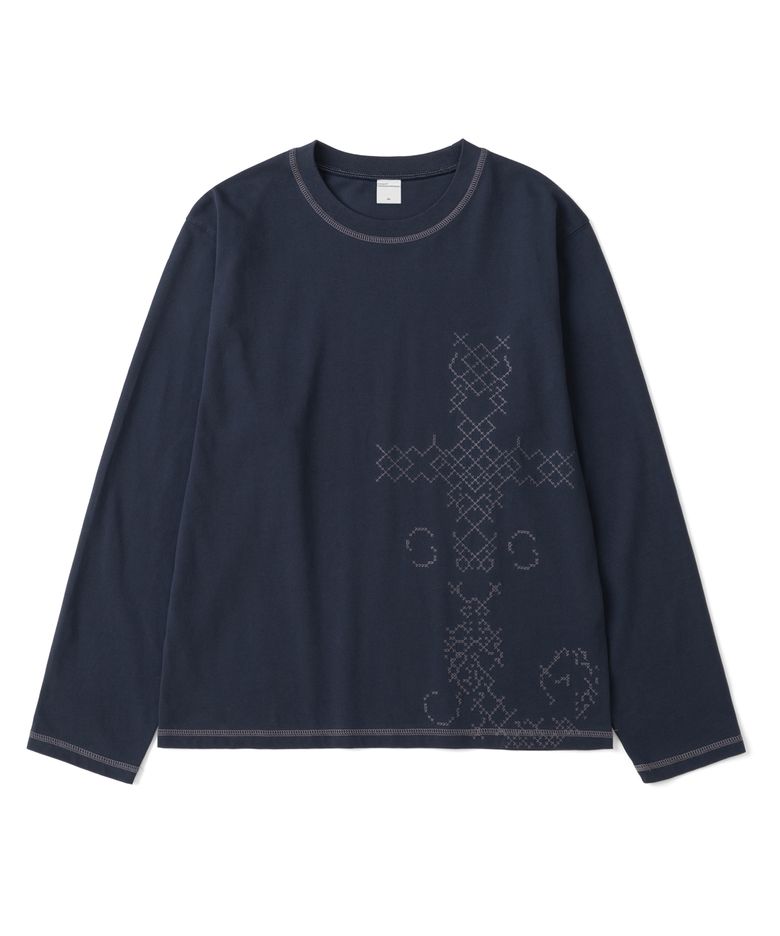 TCM cross stitch t long sleeve (navy)
