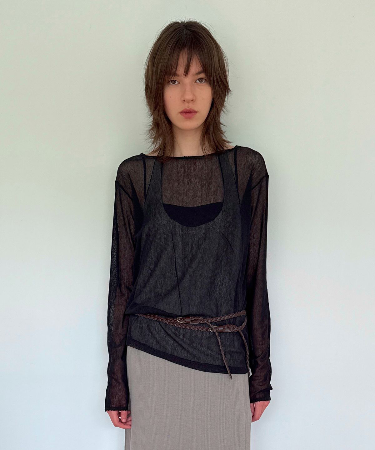 다이애그널(DIAGONAL) LACE POINT SEE THROUGH TOP (black)