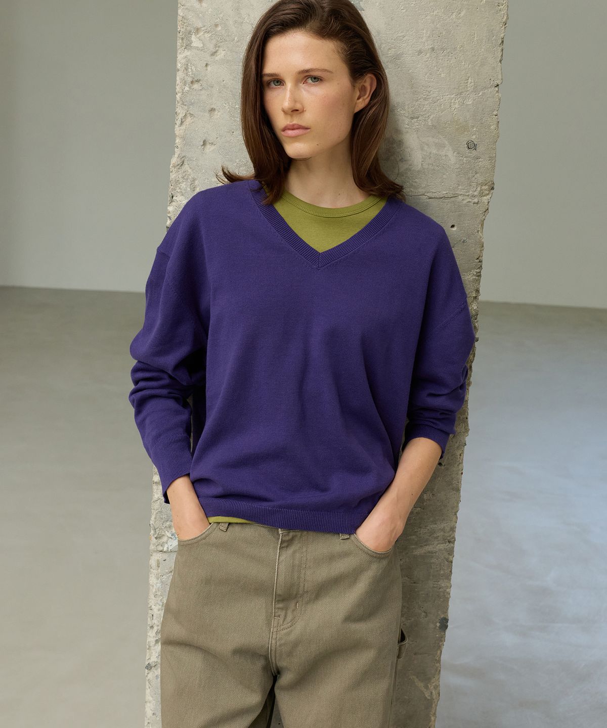 르바(LEVAR) All-day Cotton V-neck Knit - Irish Purple