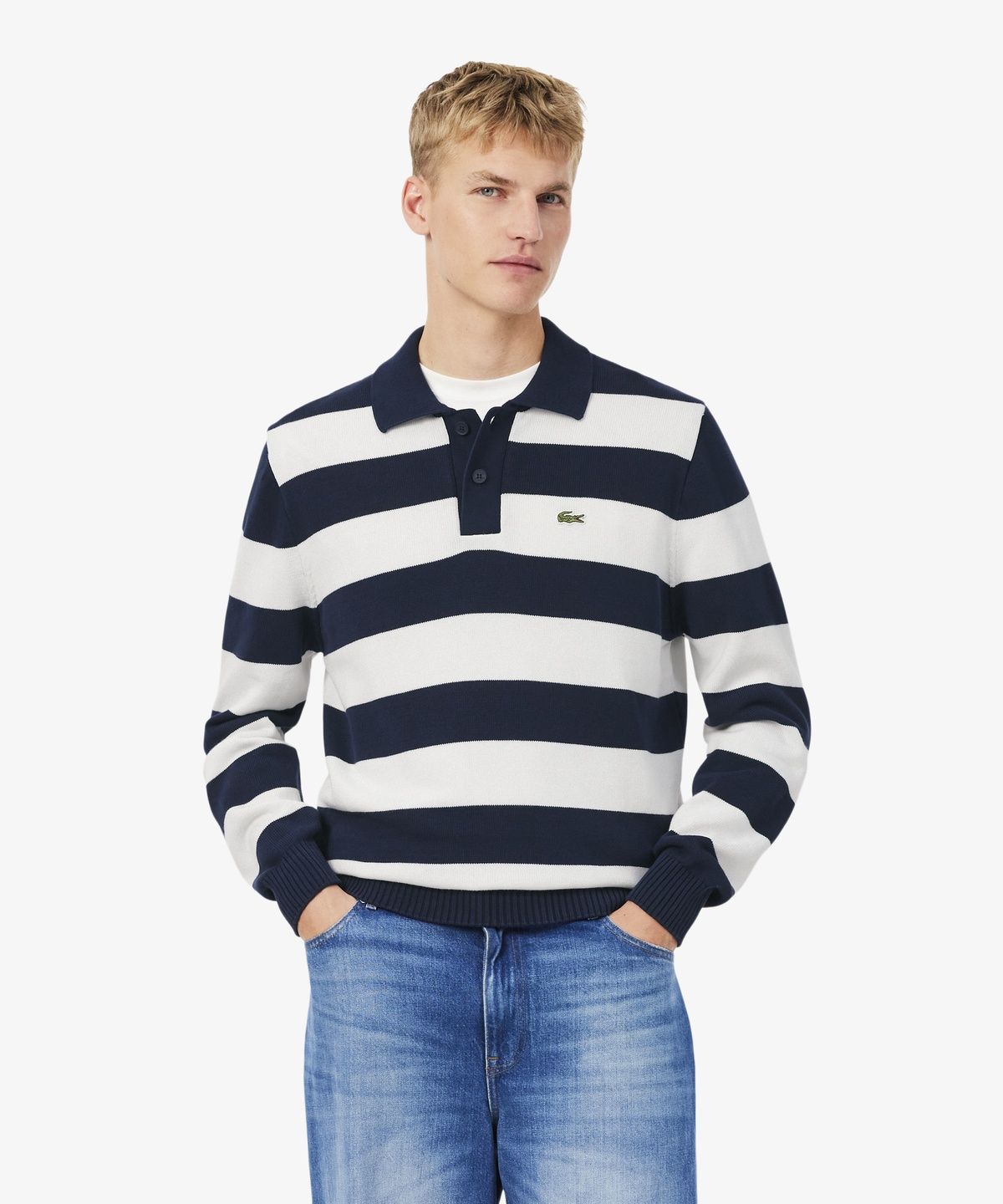 라코스테(LACOSTE) 남성 볼드스트라이프 코튼 스웨터 폴로셔츠 AH0488-56N HHW