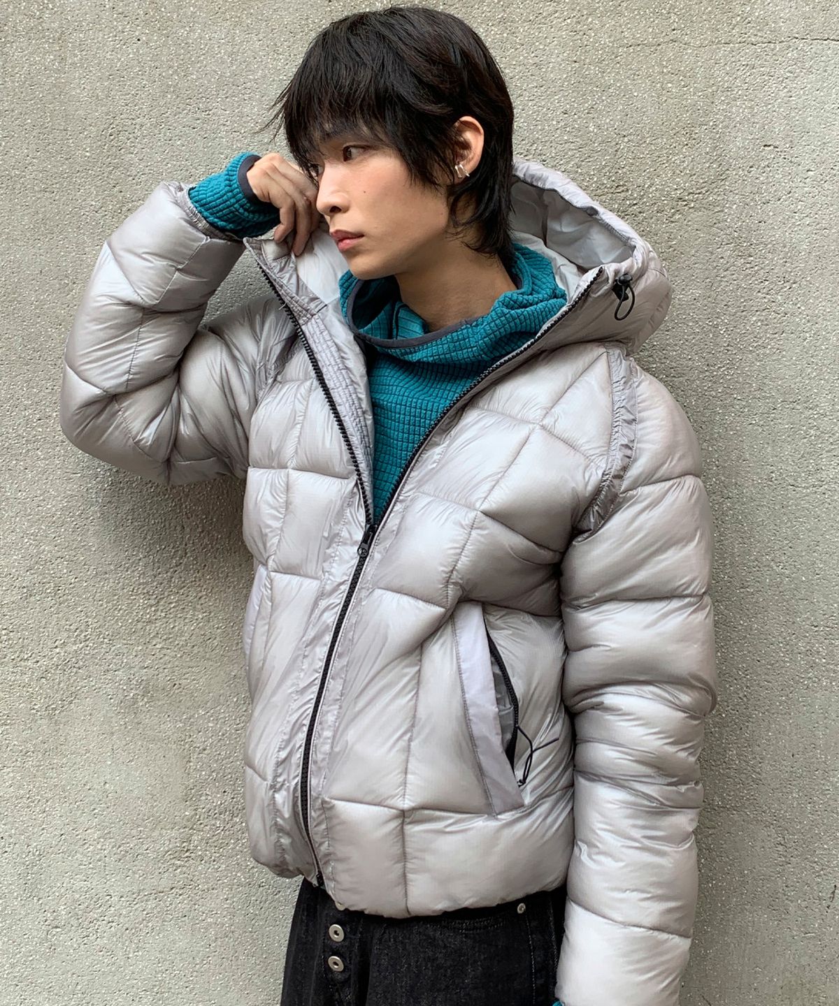 르아르(LEIRE) 에센셜 시어 쉘 후드 패딩 자켓 [라이트그레이]