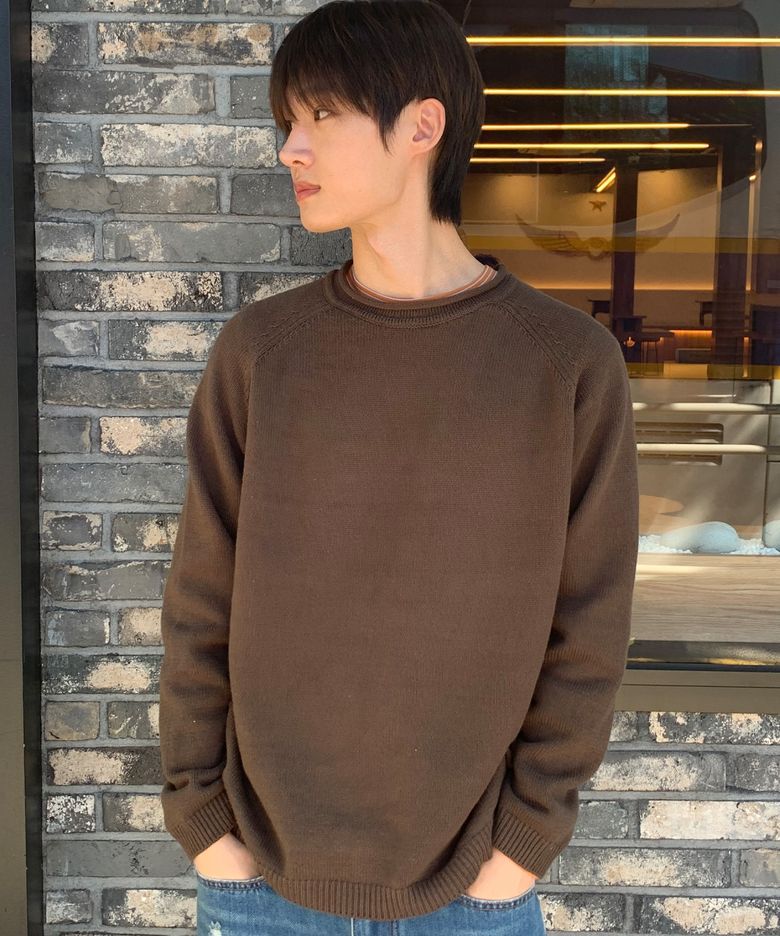 에센셜 레글런 세미 오버핏 니트 [카키브라운]