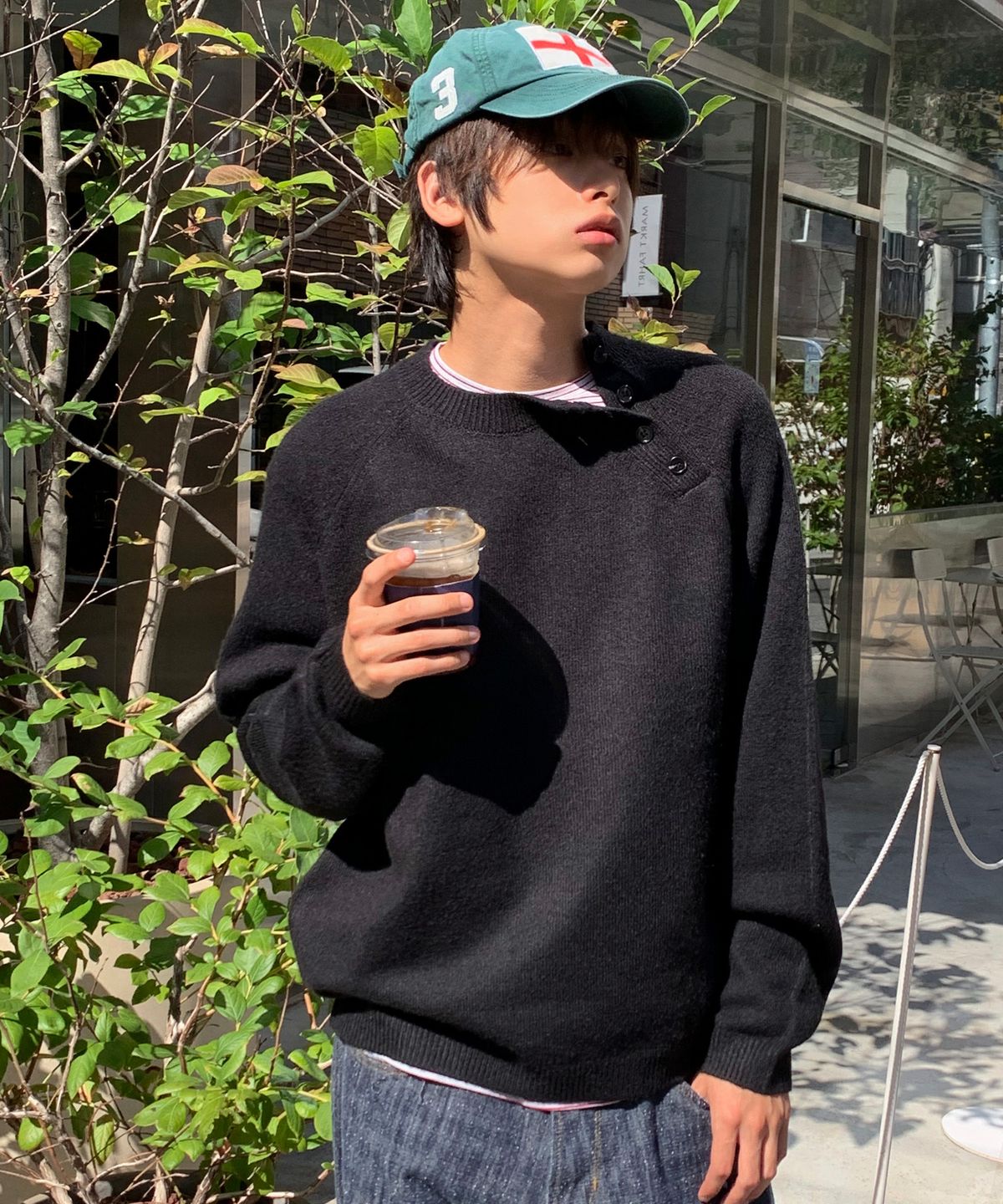 르아르(LEIRE) 사선 헨리넥 헤비 니트 [블랙]