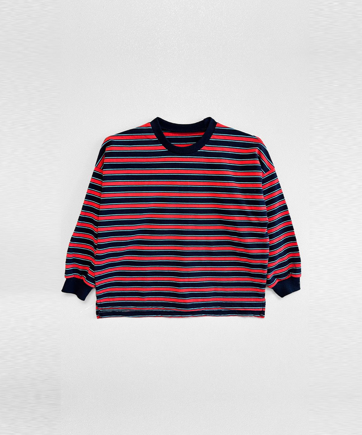 라메종드도도(LA MAISON DE DODO) DODO BASIC Oversized Stripe T Shirt (Navy/Red)_키즈긴팔티