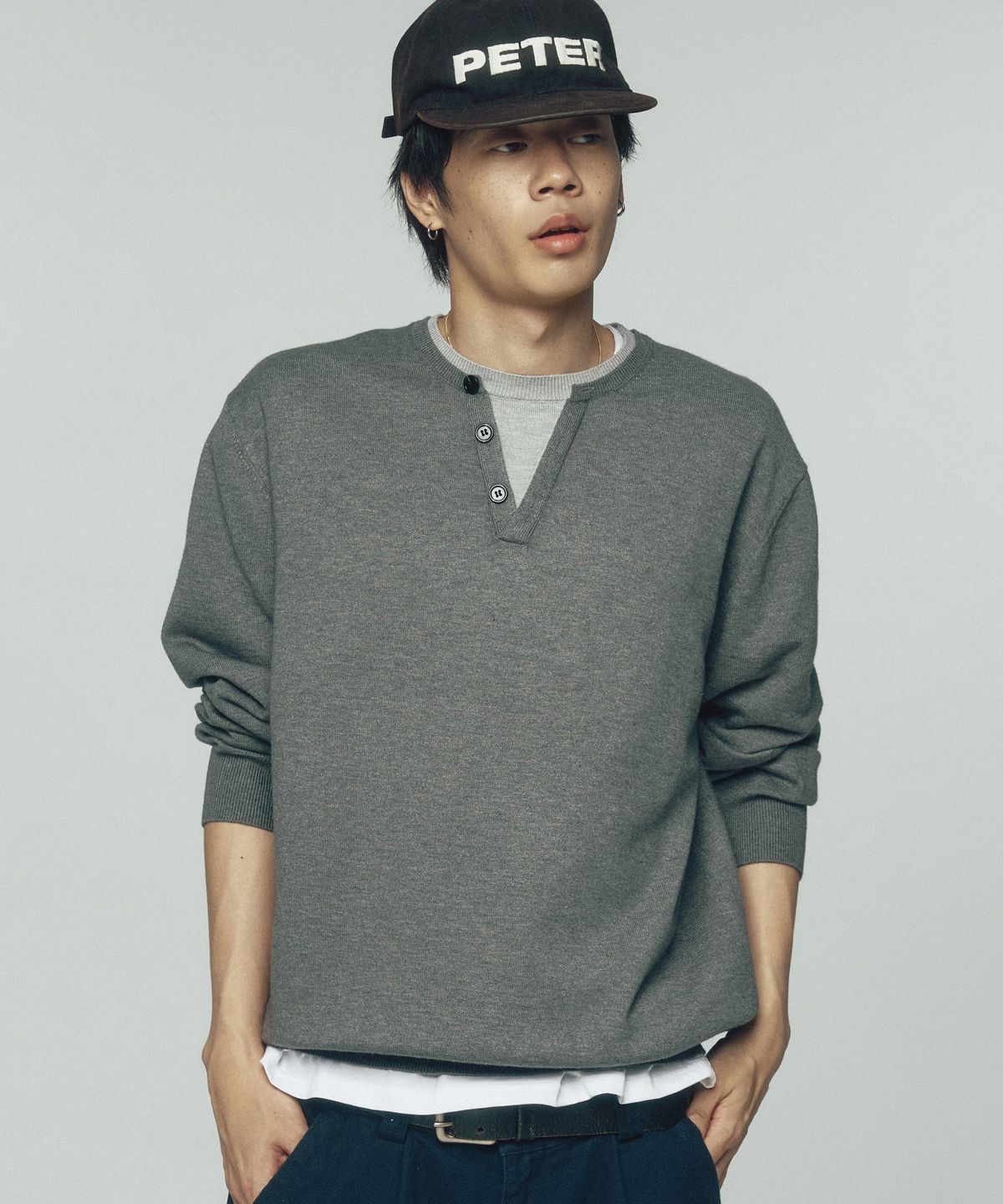 르아르(LEIRE) 레이어드 헨리넥 니트 [그레이]
