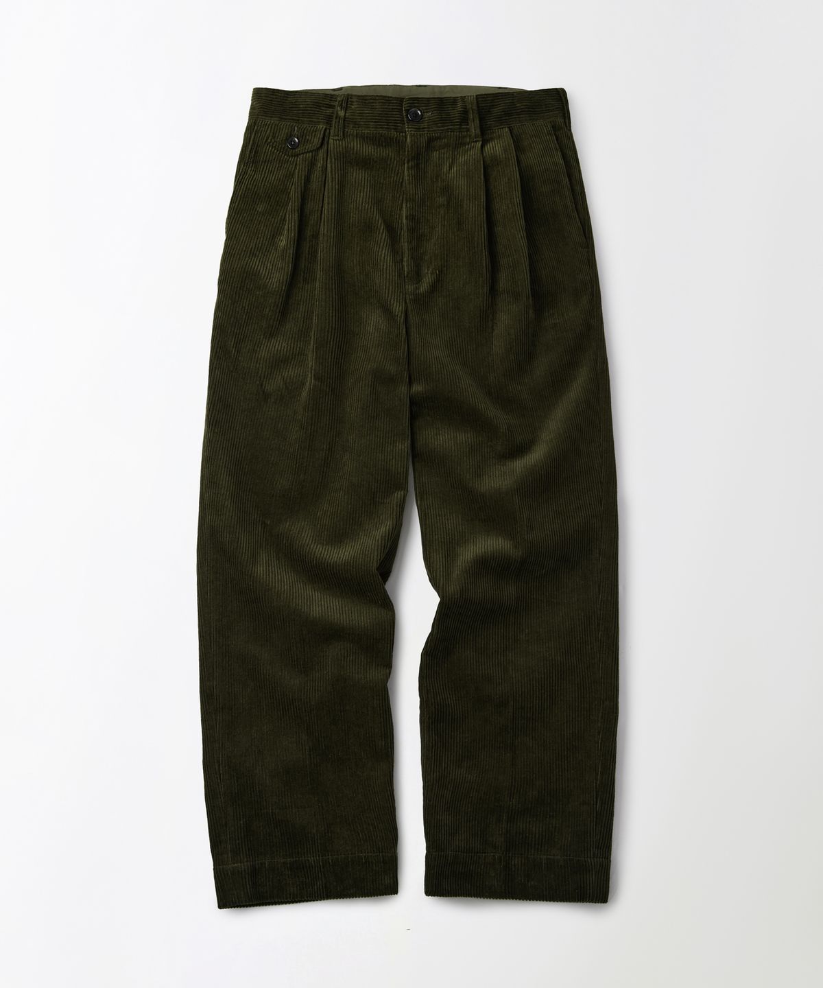 아웃스탠딩(OUTSTANDING) HIGH DENSITY CORDUROY DOUBLE PLEATED PANTS_D.OLIVE