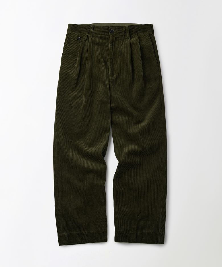 HIGH DENSITY CORDUROY DOUBLE PLEATED PANTS_D.OLIVE