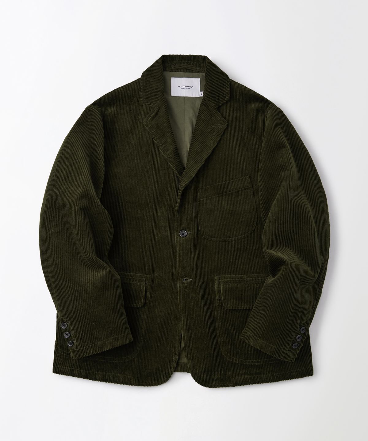 아웃스탠딩(OUTSTANDING) HIGH DENSITY CORDUROY CLASSIC 3-BUTTON JACKET_D.OLIVE