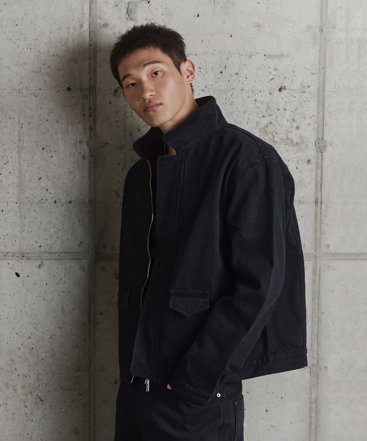 9999아카이브(9999ARCHIVE) High Neck Oblique Pocket Slub Jacket