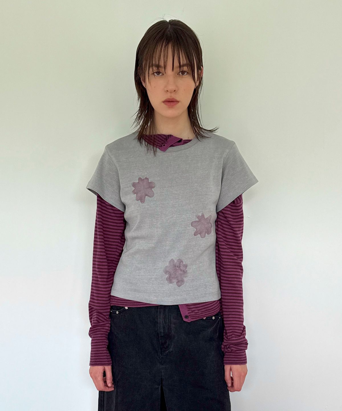 다이애그널(DIAGONAL) FLORAL BLEED TEE (grey)