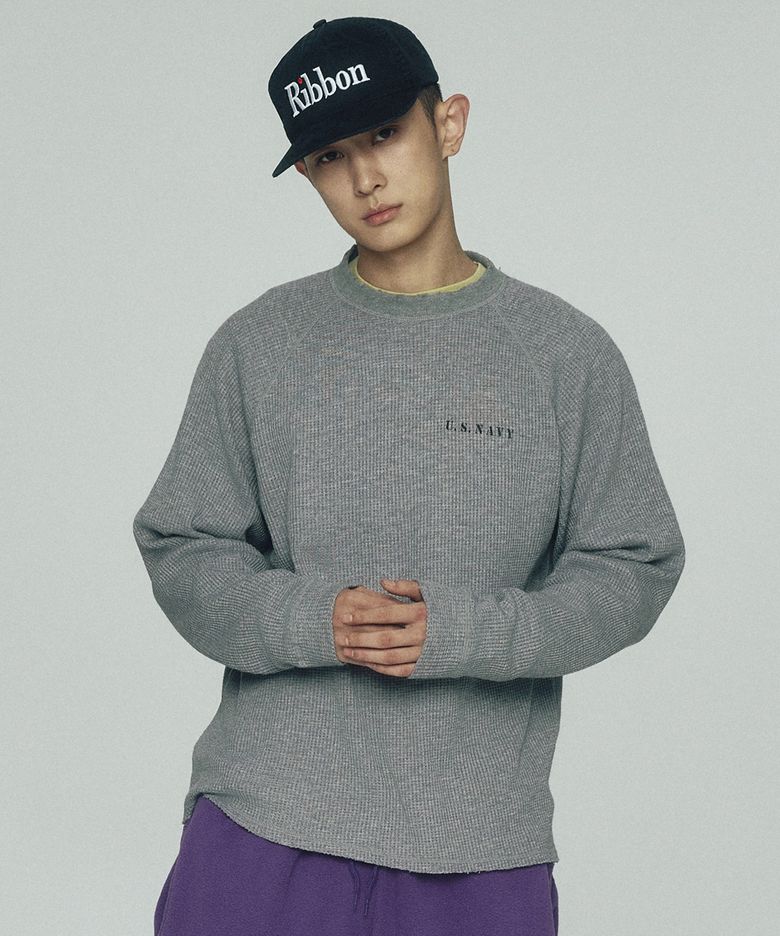 와플 레글런 롱슬리브 티셔츠 [그레이]