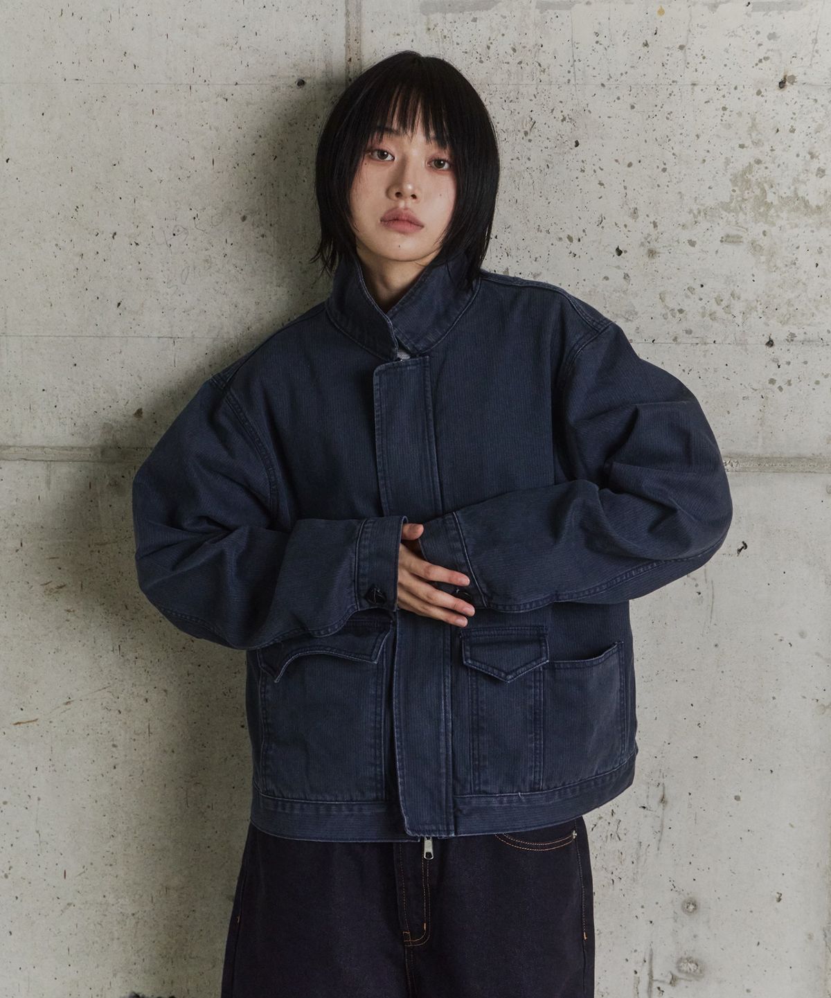 9999아카이브(9999ARCHIVE) High Neck Oblique Pocket Slub Jacket
