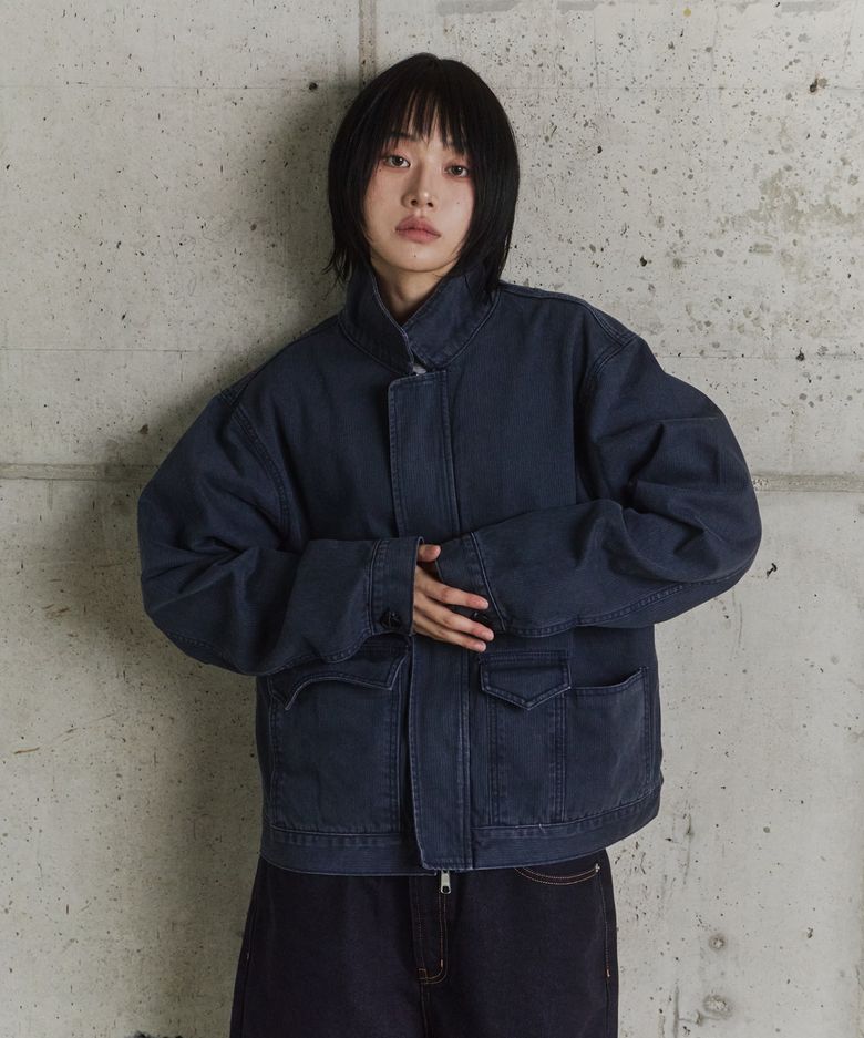 High Neck Oblique Pocket Slub Jacket