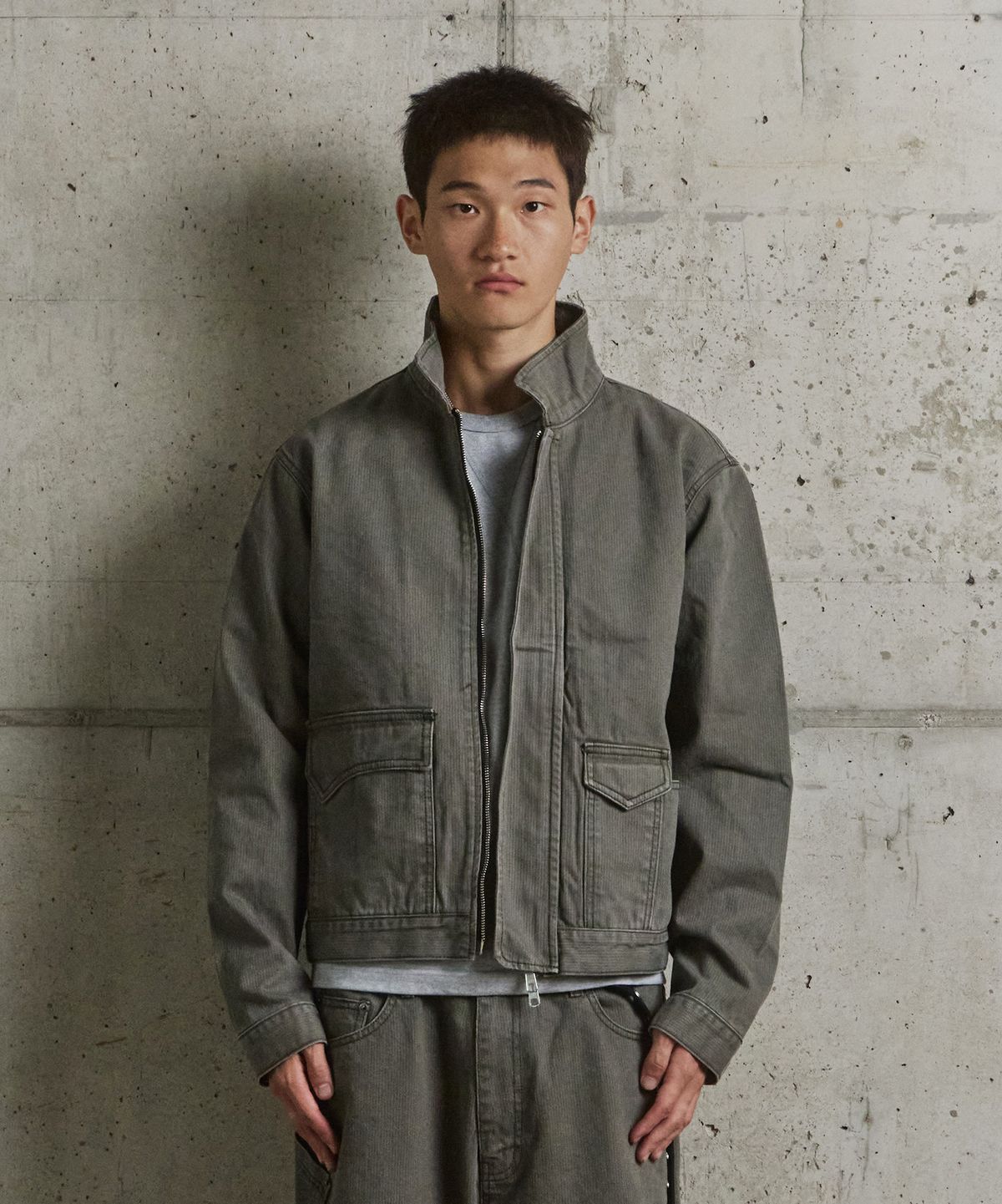9999아카이브(9999ARCHIVE) High Neck Oblique Pocket Slub Jacket