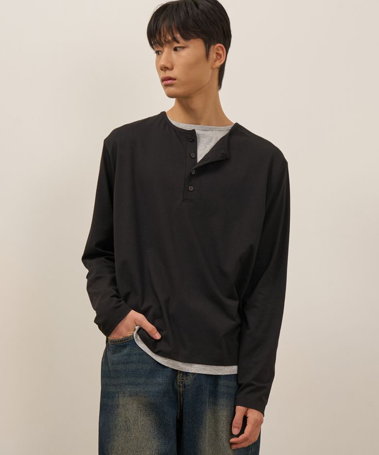 레이어드 헨리넥 롱슬리브 (BLACK)