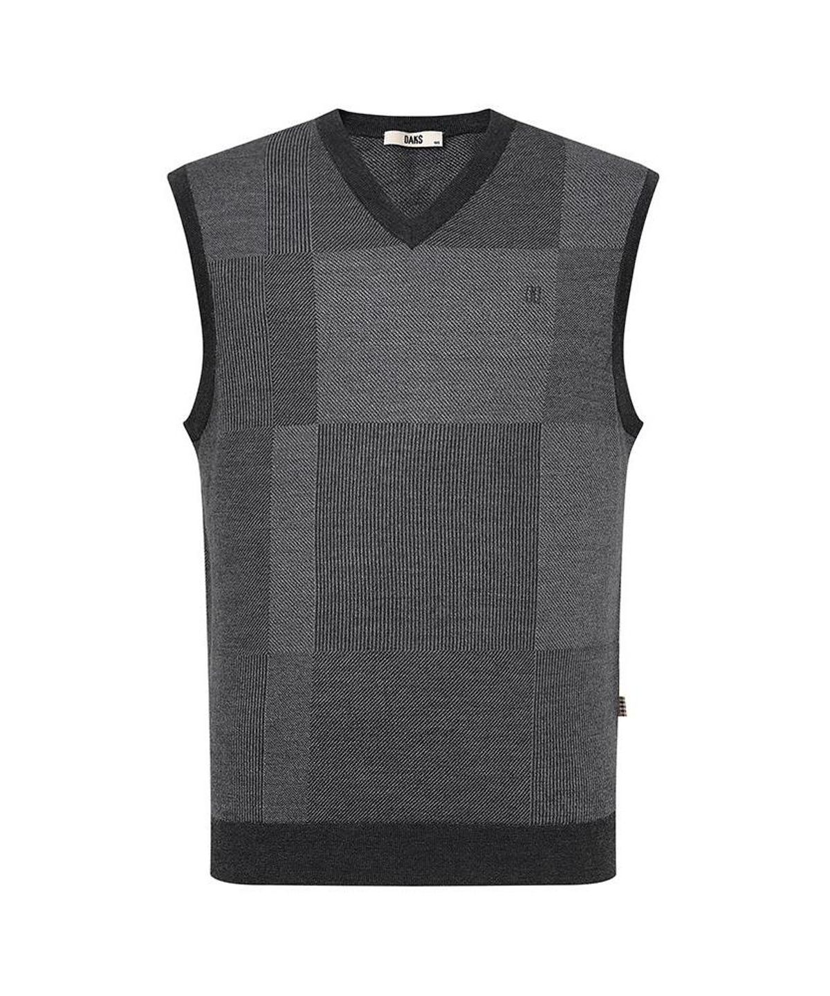 닥스셔츠(DAKS SHIRTS) 울100 자카드 브이넥 베스트 레귤러핏 그레이_DMA1SWVE101G1
