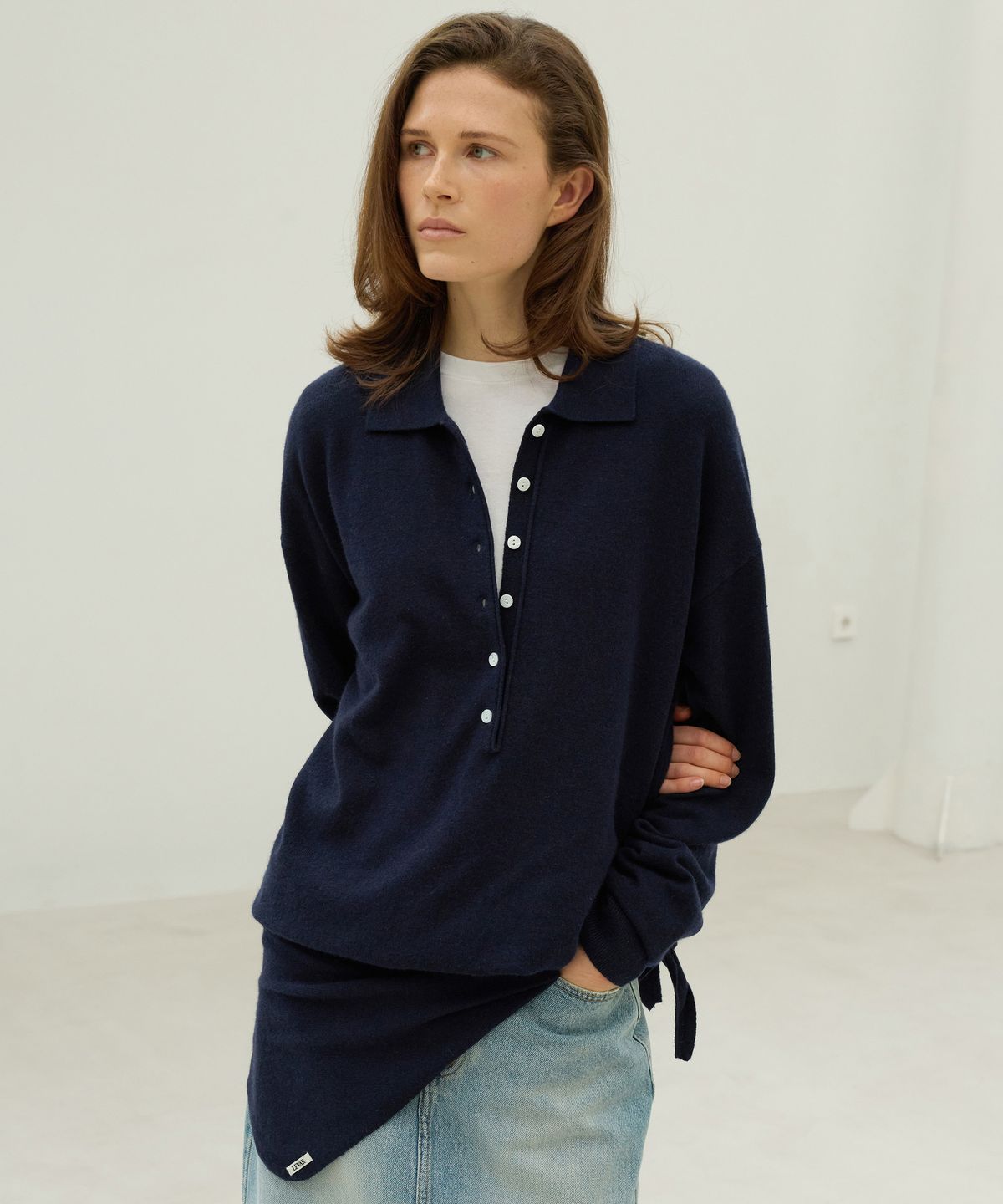 르바(LEVAR) Superfine Wool Henley Knit Set - Midnight Navy