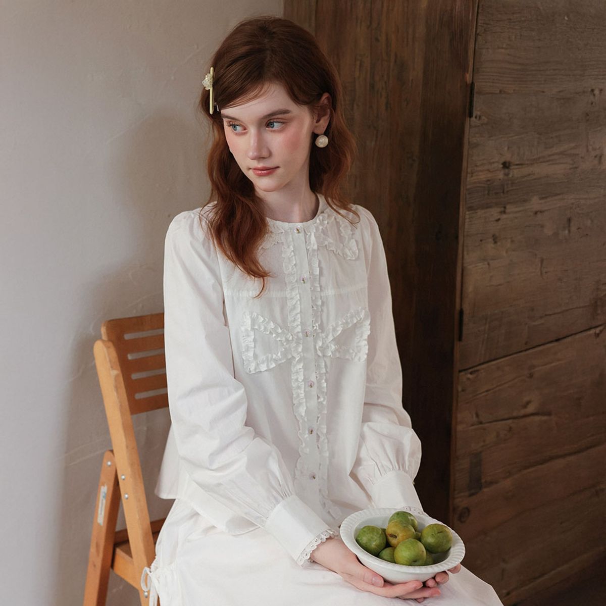 쎄무아듀(CEST MOIDEW) Cest_Cotton ribbon ruffle blouse
