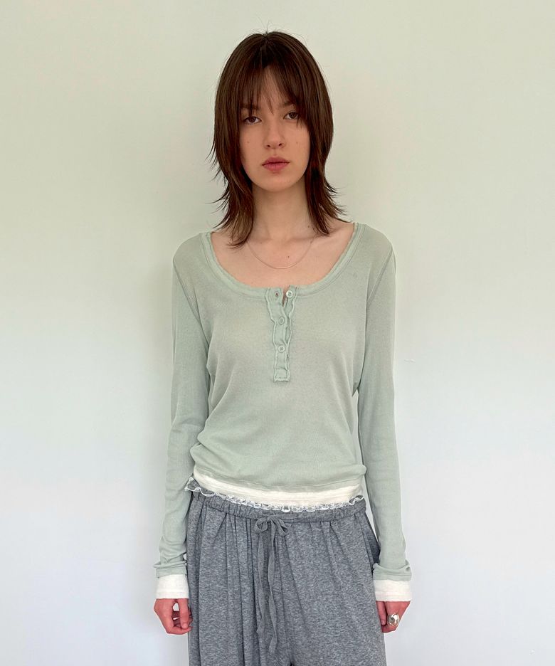LAYERED HENLEY TEE (mint)
